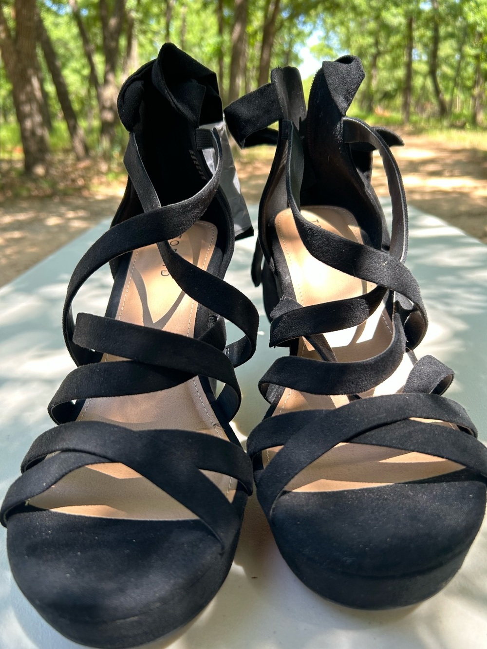 Strappy Black Suede Platform Sandals - Women